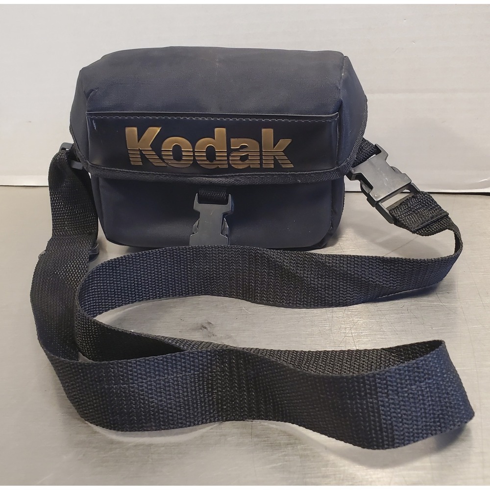 Kodak Vintage Camera Bag Black Nylon Gold Logo Padded Shoulder Strap Case